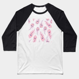 Pink Peacock Feathers Pattern Baseball T-Shirt